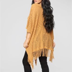 Fashion Nova Mustard Yellow Bohemian Asymmetrical Fringe Shrung Poncho